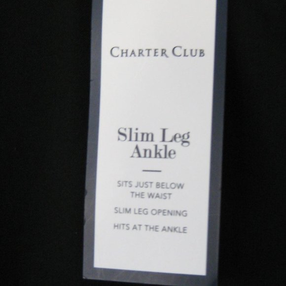 NWT Black Charter Club Slim Leg Ankle Pants - Picture 3 of 5